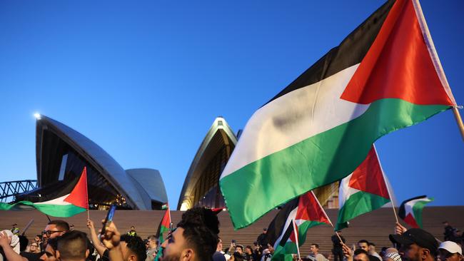 Pro-Palestine supporters are rallying outside the Sydney Opera House two days after the October 7 attacks.