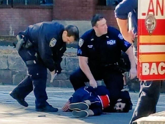 Police detain the New York terror suspect. Picture: Twitter