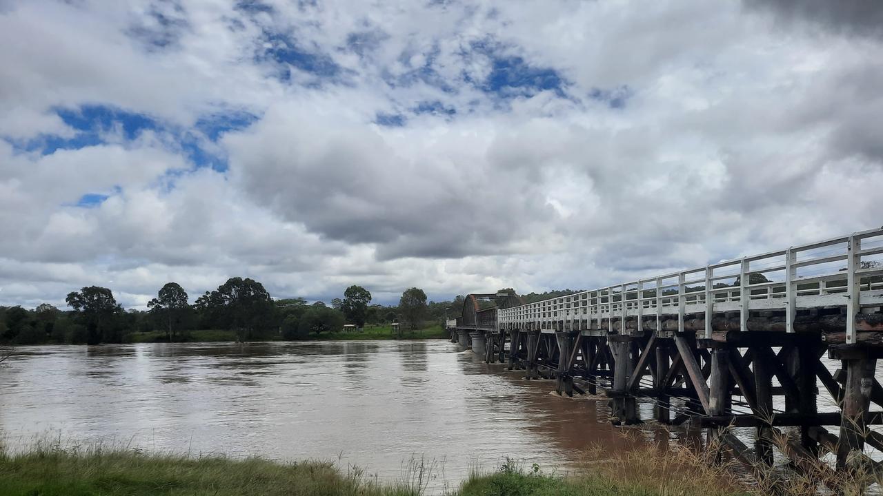 Gympie region flood emergency - the Dickagram Bridge at Miva early Saturday afternoon.