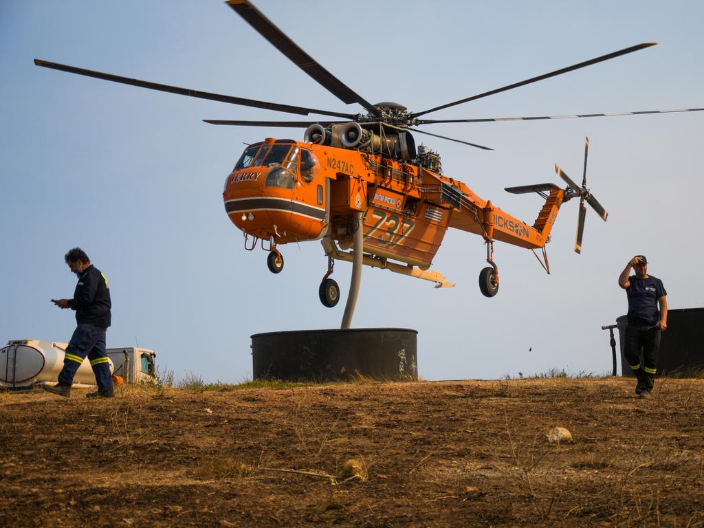 A wildfire raging on the outskirts of Athens has destroyed residences and poses a danger to Parnitha National Park. Picture: Iason Raissis/NurPhoto via Getty Images