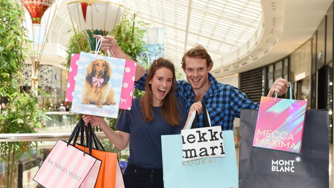 Emma Burnside and Keiran King hit Chadstone Shopping Centre. Picture: Josie Hayden