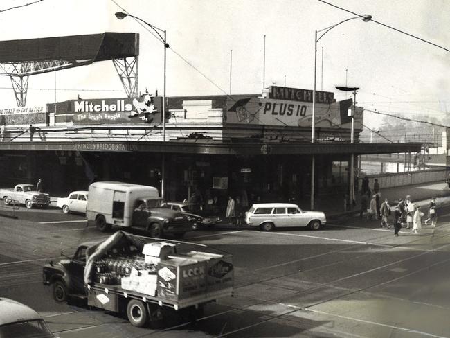 Princes Bridge station at the intersection of Flinders and Swanston streets viewed from Young and Jackson in May 1964. The site is now occupied by Federation Square. Picture: HWT Library.