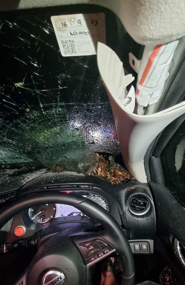 Chris Clarke's wife got a terrifying scare when a tree fell on her car during heavy rain along Dalrymple Rd in Eungella on Saturday night, January 14, 2023. Picture: Facebook