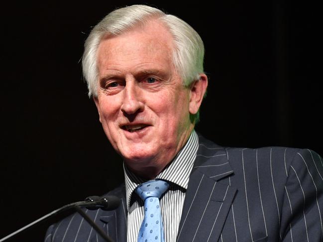 Former Liberal leader John Hewson delivers an address on South Australia's economic outlook following the latest briefing from the SA Centre for Economic Studies, Adelaide, Wednesday, August 8, 2018. (AAP Image/David Mariuz) NO ARCHIVING