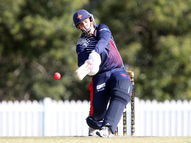 All Ballsports T20 Cup grand final at Golden Wheel Park/Southport Labrador Cricket Club. Mudgeerabe (blue). Lydon Gibbons. 25 September 2022 Arundel Picture by Richard Gosling