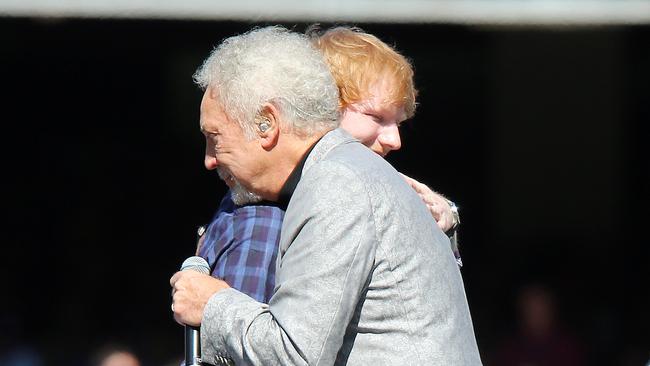 Ed Sheeran and Tom Jones closed the generation gap at the MCG. Picture: Alex Coppel.