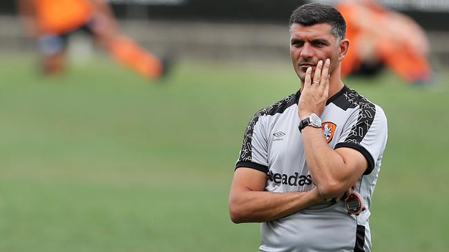 Brisbane Roar coach John Aloisi keeps a close eye on training. Picture: Jack Tran