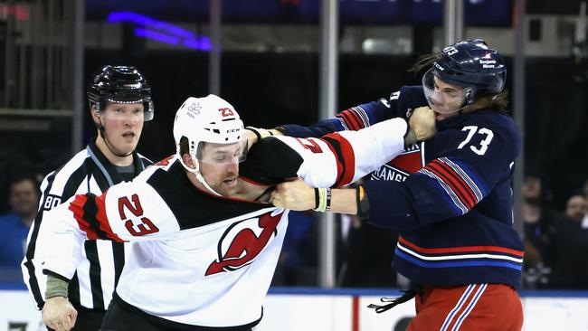 MacDermid and Rempe went at it. Photo by Bruce Bennett/Getty Images