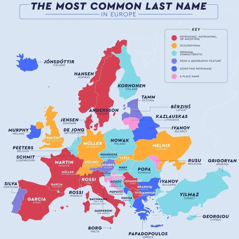 The most common last name in European countries. Picture: Net Credit