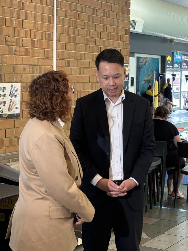 Amanda Rishworth MP and Onkaparinga council CEO Phu Nguyen at the Noarlunga Aquatic Centre. Picture: Charlie Dadds