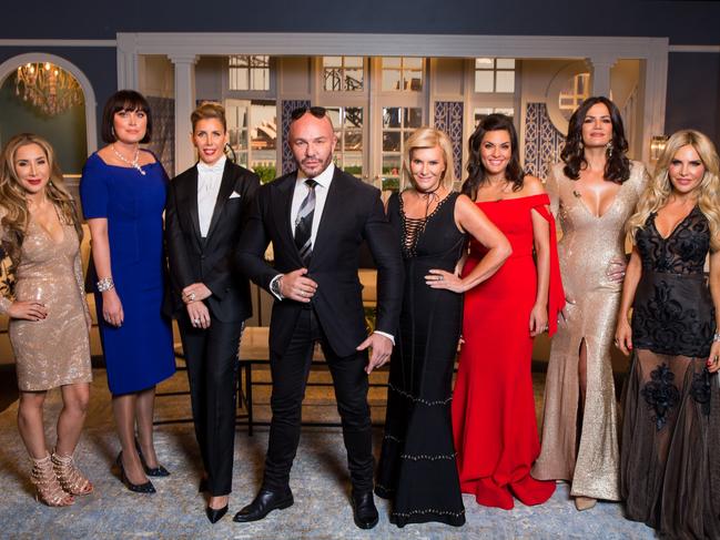 Alex Perry hosted the RHOS Season 1 reunion with stars (from left to right): Matty Samaei, Lisa Oldfield, AthenaX Levendi, Victoria Rees, Nicole O'Neil, Krissy Marsh and Melissa Tkautz. Picture: Picture: Foxtel