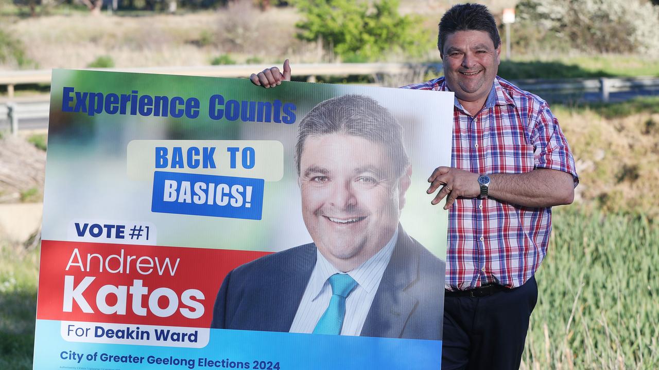 Deakin ward candidate Andrew Katos off at Waurn Ponds Creek. Picture: Alan Barber