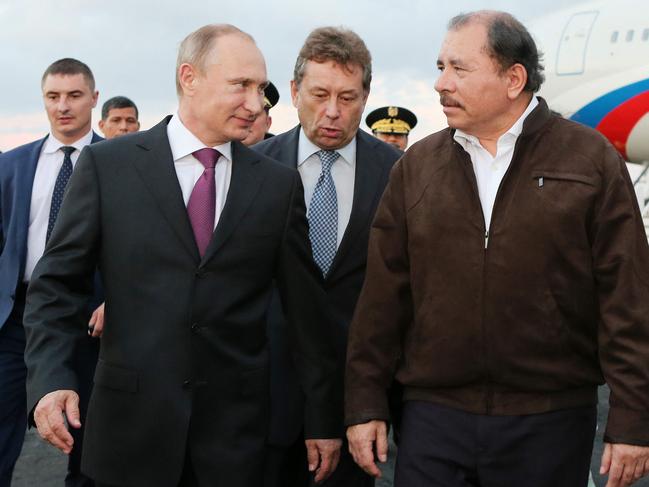 Russian President Vladimir Putin with President of Nicaragua, Daniel Ortega. Picture: AFP