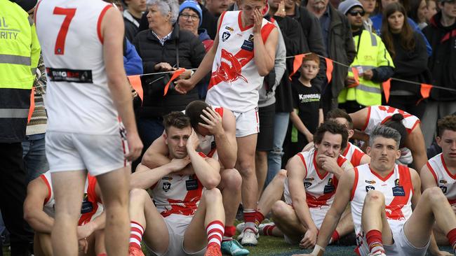 Sorrento players come to terms with their narrow defeat.