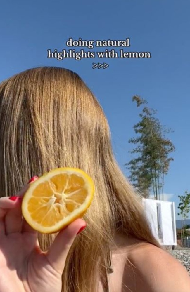 The lemon juice hair hack on social media has people squeezing fresh lemon juice into their hair to obtain a “natural” highlight. Picture: Anastasia Vlakhova