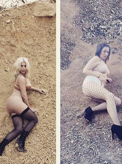 She posts funny parody images such as this one mocking Kim Kardashian. Picture: Instagram/@celestebarber