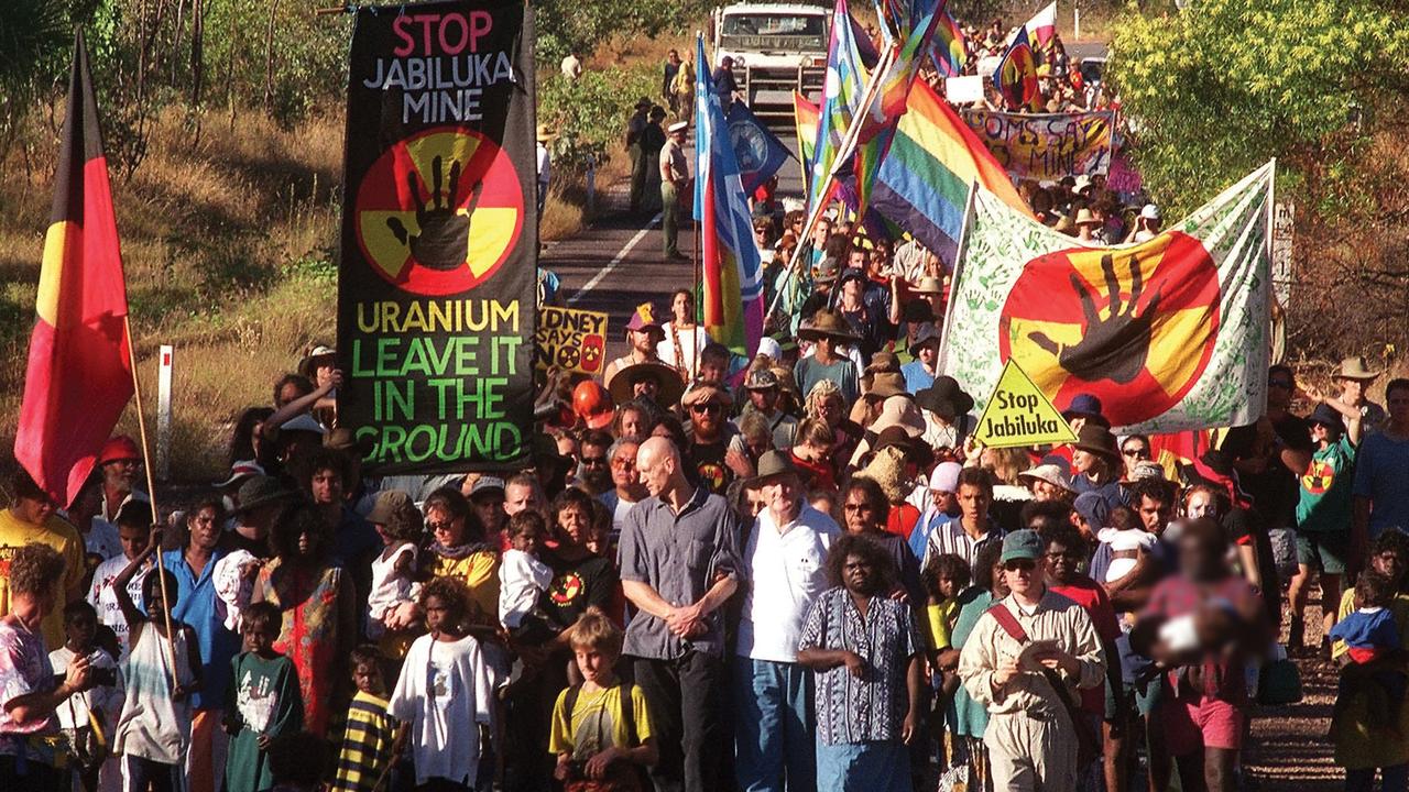 In 1998 more than 5000 people including Peter Garrett joined with Mirarr Traditional Owners to block the Jabiluka mine, owned by Energy Resources of Australia.