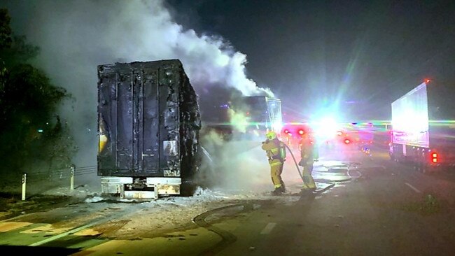 The scene on the Pacific Highway near Kempsey today burst into flames.