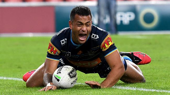 Phillip Sami scores in the dying minutes to claim a drought-breaking win for the Titans. Picture: AAP