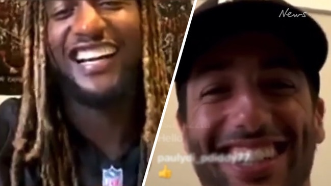 Daniel Ricciardo and Nic Naitanui have a chuckle about Tiger King