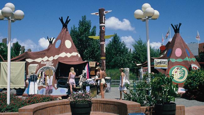 The Native American-style shops.