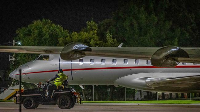 The star arrived at Melbourne airport at midnight on Thursday. Picture: NCA NewsWire / Jake Nowakowski