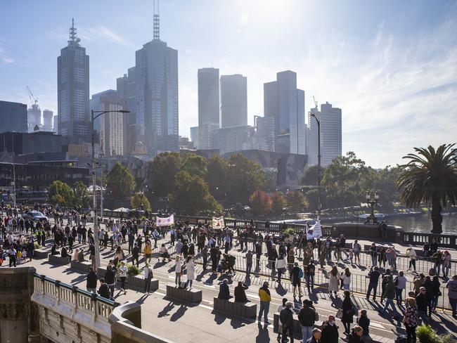 The Anzac Day parade on its way to the Shrine. Picture: Aaron Francis