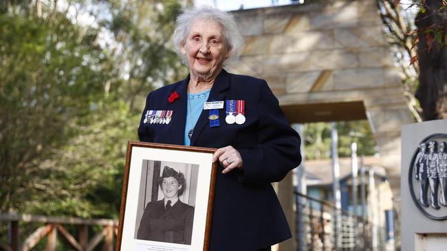 Shirley McLaren, a 91-year-old former Women's Royal Australian Air Force drill sergeant. Picture: Richard Dobson