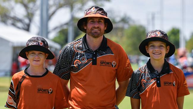 Lawson Fletcher, Chris McEvoy Coach and Lara Cooper at the 2023 National Combined Touch Championships in Darwin. Picture: Pema Tamang Pakhrin