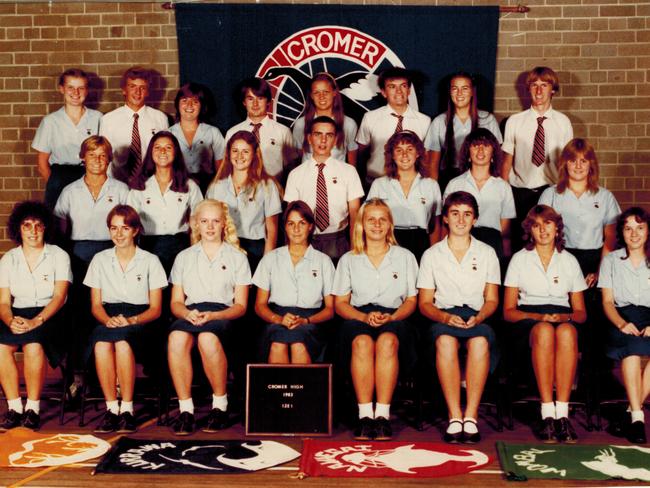 Robyn Wheeler (bottom row, 3rd from R) and School Captain Jane Muir (middle row, 2nd from L) in a 1983 Cromer High picture.