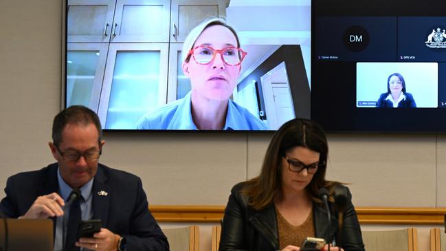 Meta’s vice president, global head of safety, Antigone Davis (on screen) appears at Friday’s committee hearing. Picture: AAP