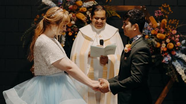 Georgina and Anthony Hearsey on their wedding day. Picture: Lovers &amp; Legends