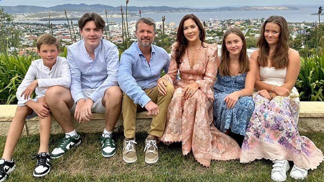 Prince Frederik and Princess Mary with their children Christian, Isabella, Vincent and Josephine. Picture: Supplied