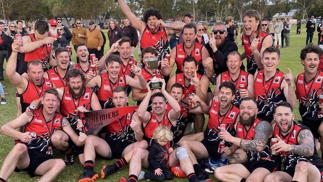 BSR celebrates its 2022 MVFL premiership. Picture: Murray Valley Football League