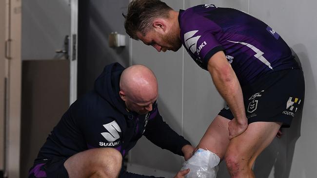 Cameron Munster left the field after appearing to suffer yet another serious knee injury. Picture: Getty Images.