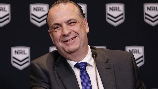 SYDNEY, AUSTRALIA - SEPTEMBER 03: Australian Rugby League Commission Chairman Peter V'landys speaks to the media during a NRL press conference at Rugby League Central on September 03, 2020 in Sydney, Australia. (Photo by Mark Metcalfe/Getty Images)