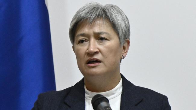 Australia's Minister of Foreign Affairs Penny Wong speaks as she delivers a joint press-conference with Ukraine's Minister of Foreign Affairs following their meeting in Kyiv, on December 18, 2024, amid the Russian invasion of Ukraine. (Photo by Genya SAVILOV / AFP)