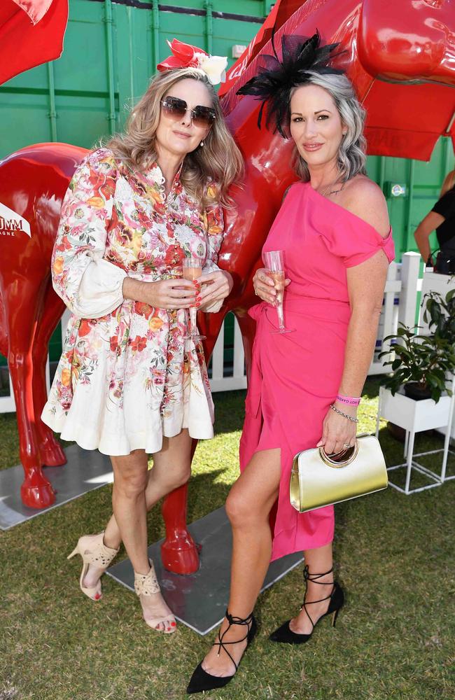 Alessandra Meade and Bec Steinhardt at Ladies Oaks Day, Caloundra. Picture: Patrick Woods.