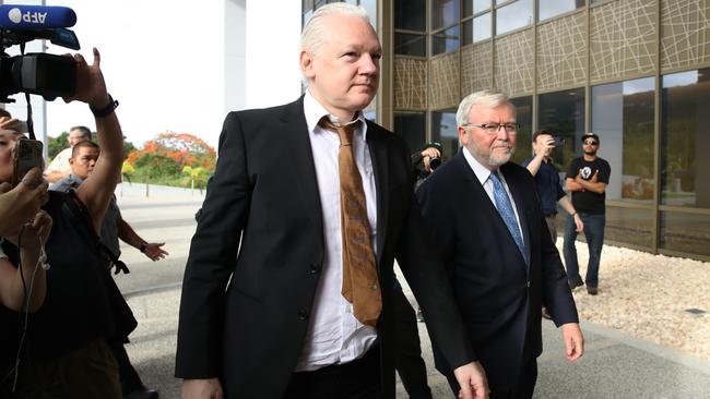 WikiLeaks founder Julian Assange with Kevin Rudd, Australian Ambassador to the US in Saipan, Northern Mariana Islands.