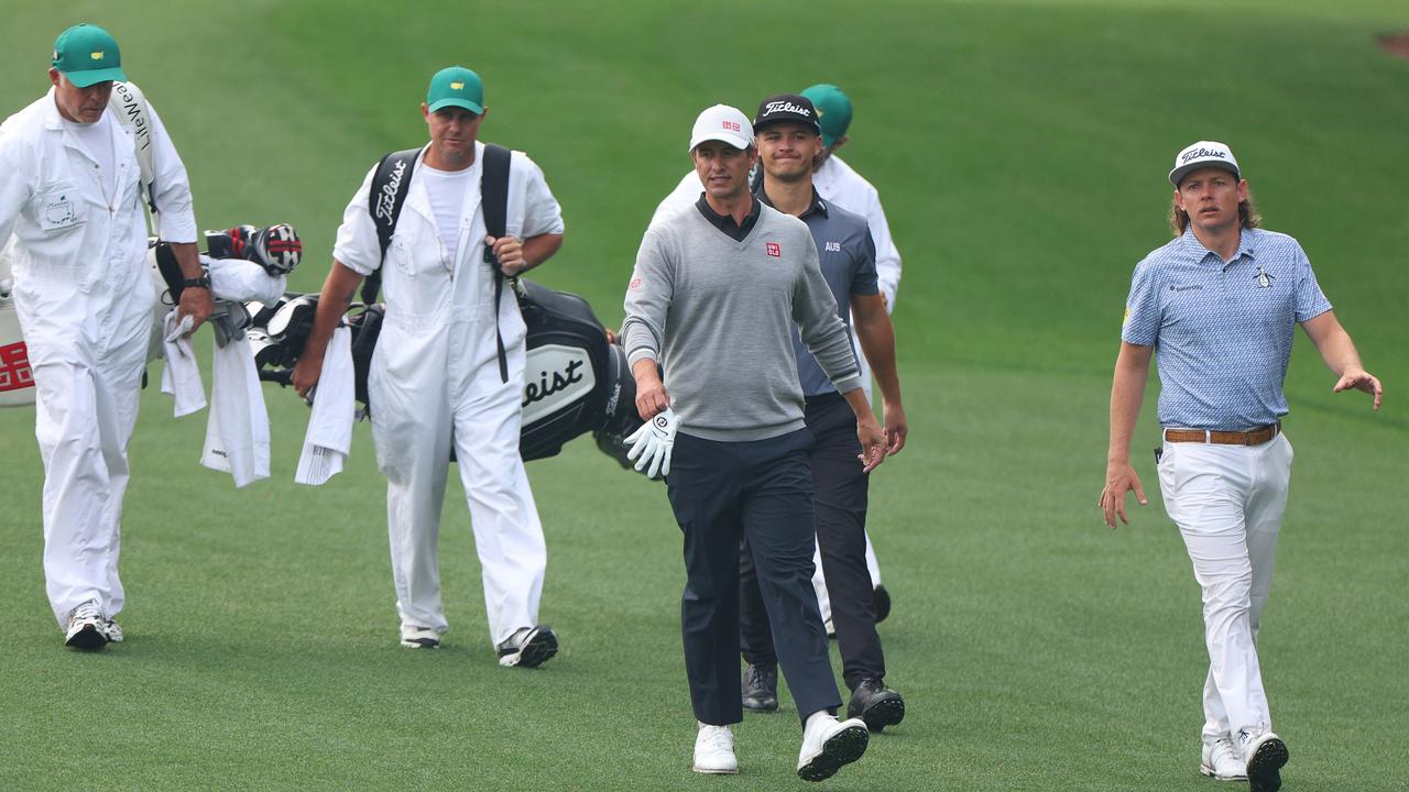 Adam Scott played a practice round with Cameron Smith at Augusta in 2023. (Photo by Andrew Redington/Getty Images)