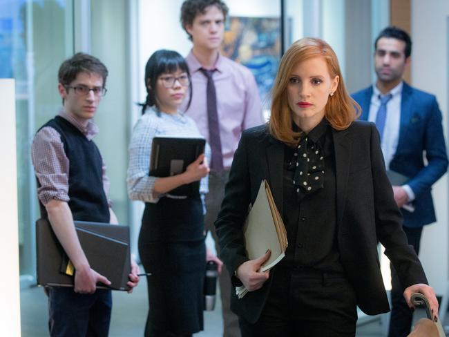 Jessica Chastain in a scene from the film Miss Sloane, directed by John Madden. Picture: Supplied