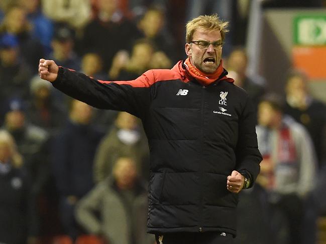 Jurgen Klopp celebrates against West Bromwich Albion at Anfield on December 13, 2015. (Photo by John Powell/Liverpool FC via Getty Images)