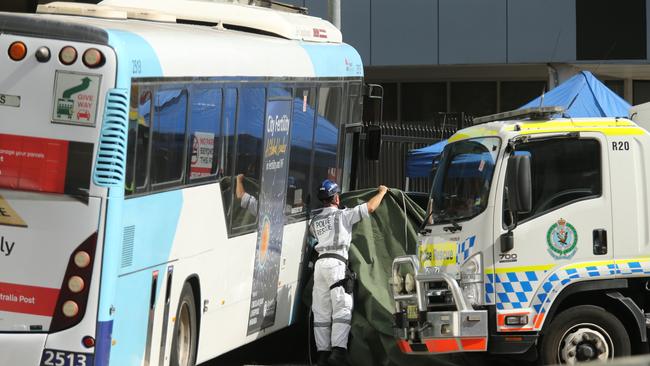 Police at the scene of the fatality on Argyle St, Parramatta. Picture: Tim Hunter