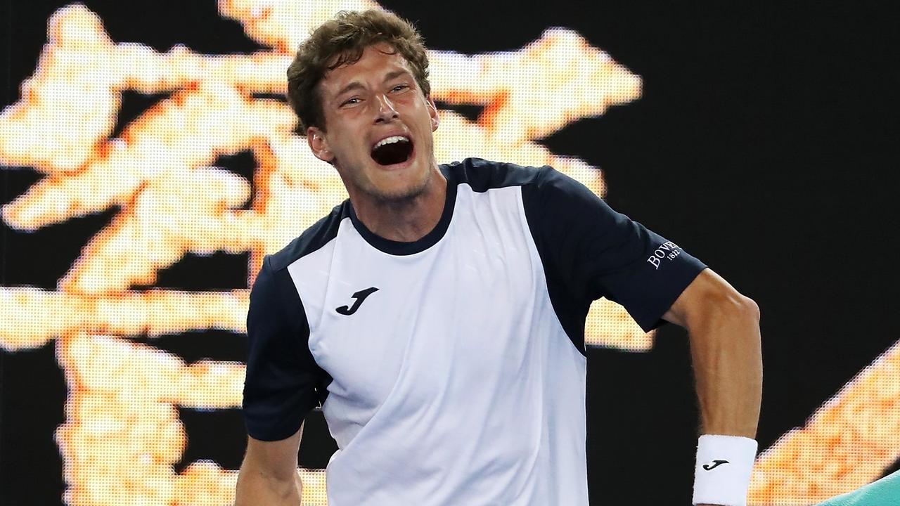 Pablo Carreno Busta reacts after his five-set loss to Kei Nishikori. (Photo by Mark Kolbe/Getty Images)