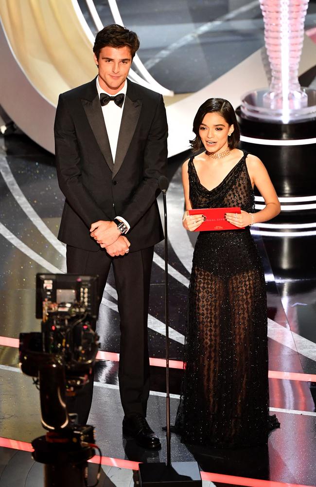 Australian actor Jacob Elordi and Rachel Zegler were presenters at the Oscars. Picture: AFP