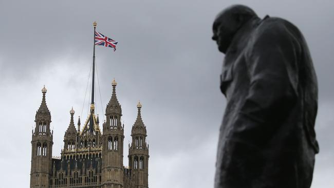 A hinge moment in history: a statue of Winston Churchill stands before parliament. Picture: AFP