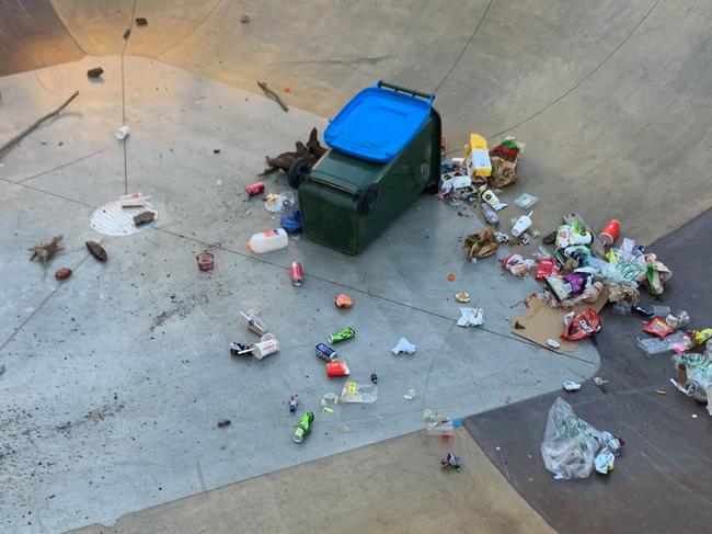 The Morton Road reserve skate park opened at Christie Downs last week and within days vandals had filled the skate bowl with rubbish. Picture: City of Onkaparinga