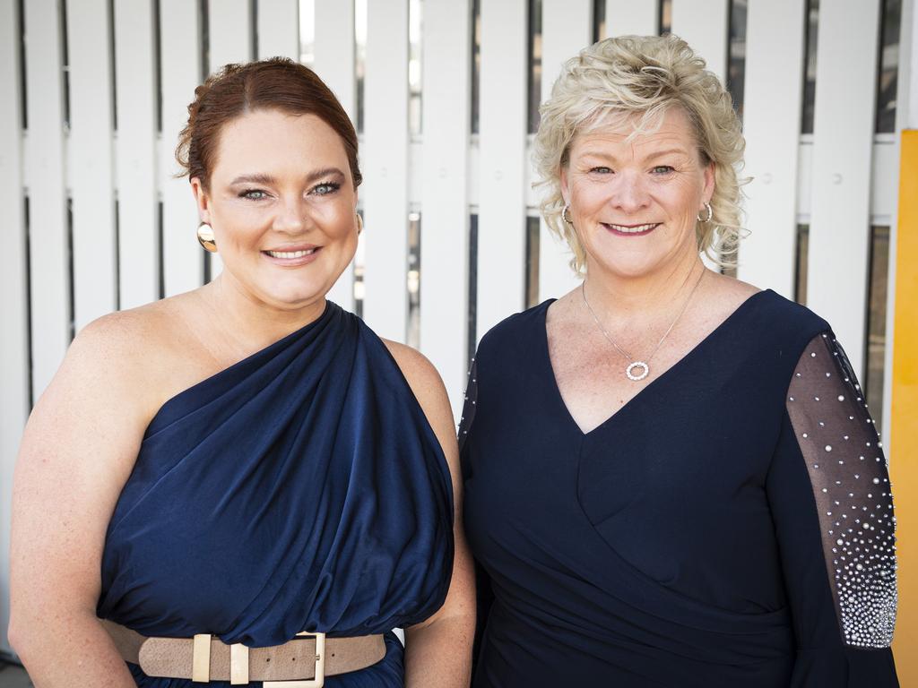 Chloe Watson (left) and Kerrie Taylor at the Ladies Diamond Luncheon hosted by Toowoomba Hospital Foundation at The Goods Shed, Friday, October 11, 2024. Picture: Kevin Farmer