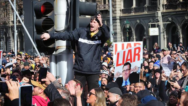 Thousands rallied in Mlebourne’s CBD. Picture Rebecca Michael.