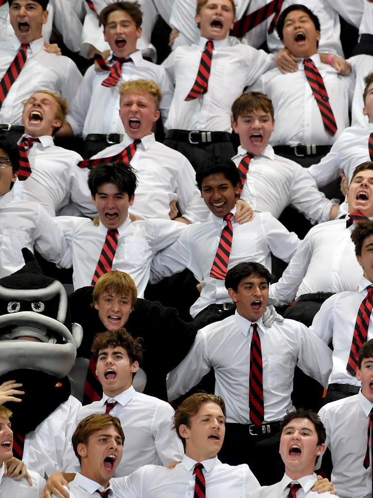 St Joseph's College, Gregory Terrace support their team. Action from the GPS swimming championships. Thursday March 10, 2022. Picture, John Gass